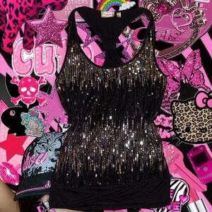 vtg y2k soulmates mcbling trashy indie sleaze sequin racerback tank top, sz xl